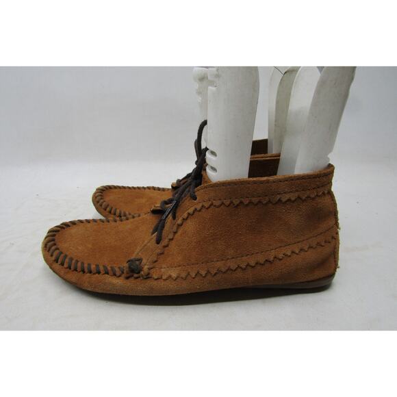 Minnetonka Womens Size 7 Brown Suede Lace Up Fringe Ankle Fashion Boots Bootie - Picture 1 of 11